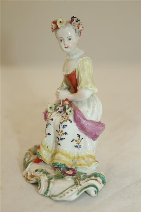 A Derby Pale Family figure of a seated lady, c.1756-9, height 11cm, tiny losses